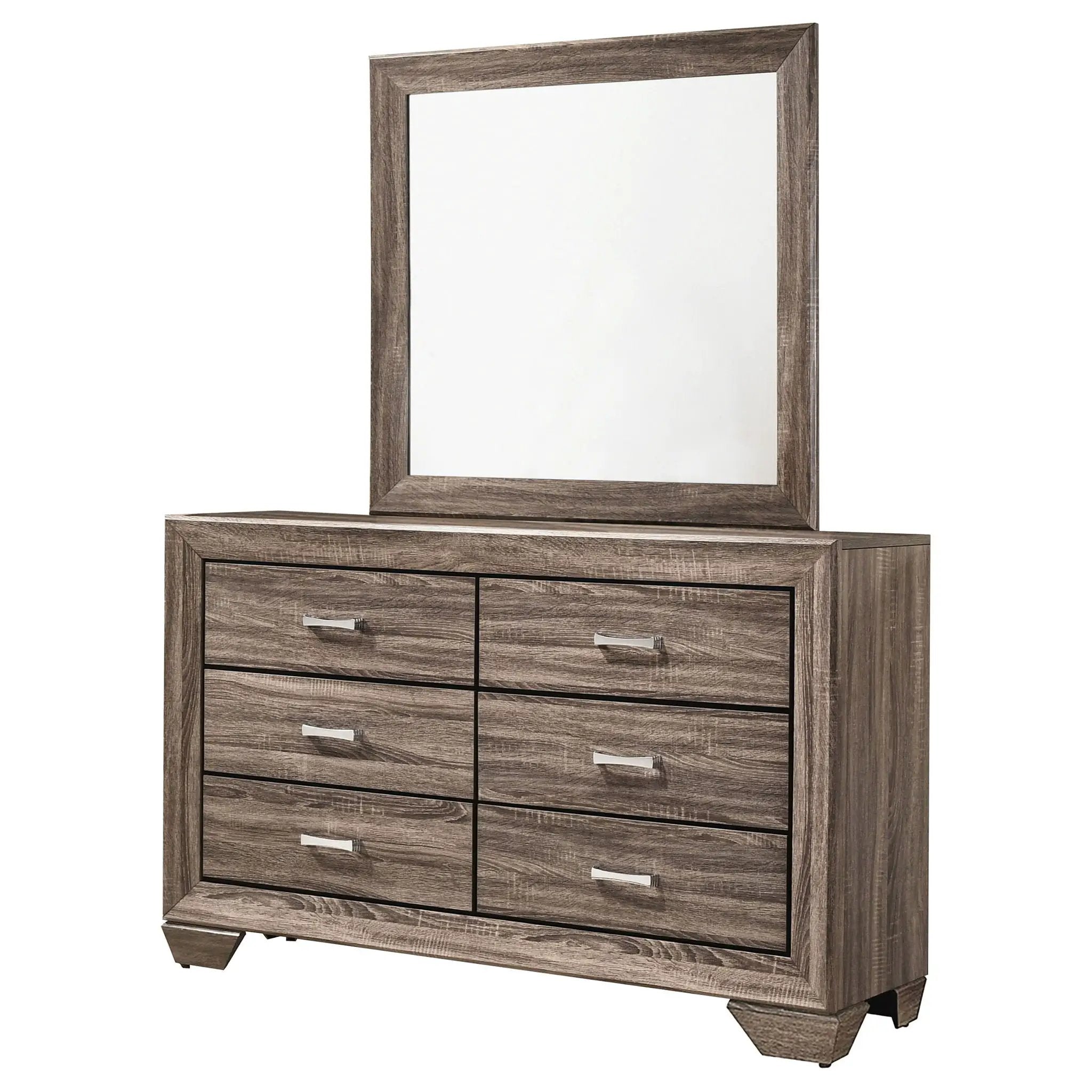 Kauffman 6-drawer Dresser with Mirror Washed Taupe by Unique Piece Furniture