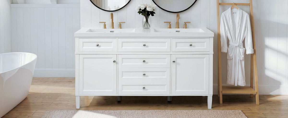 59.1" Modern Bathroom Vanity with Resin Sink and Soft-Close Storage - White, photo 7 of 10