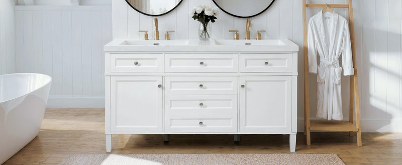 59.1" Modern Bathroom Vanity with Resin Sink and Soft-Close Storage - White, photo 7 of 10