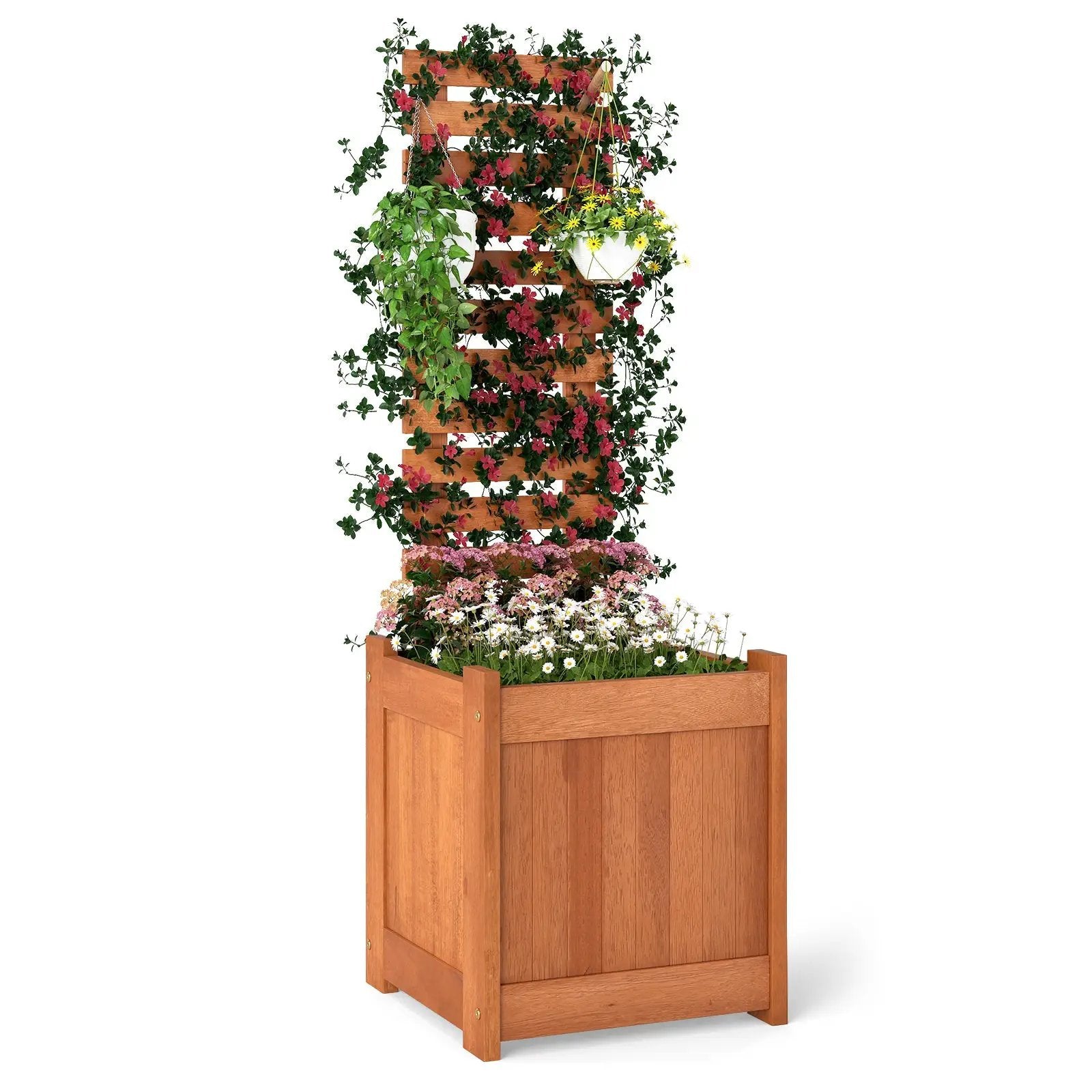 Outdoor Wooden Raised Garden Bed with Trellis by DirectDeals