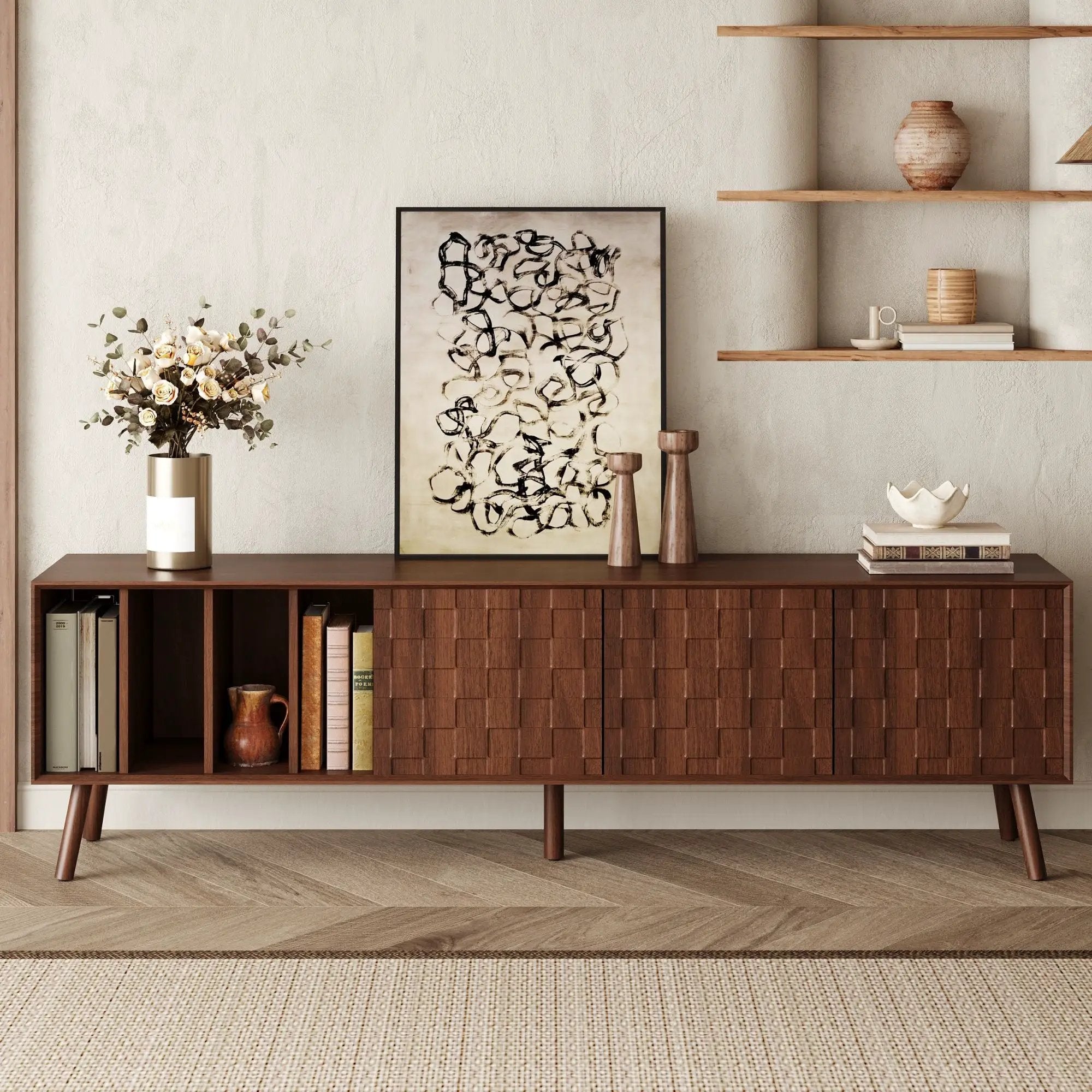 TV Stand With 5 Legs, Media Console Table For Tvs Up To 75" - Walnut by HouseOfZazla
