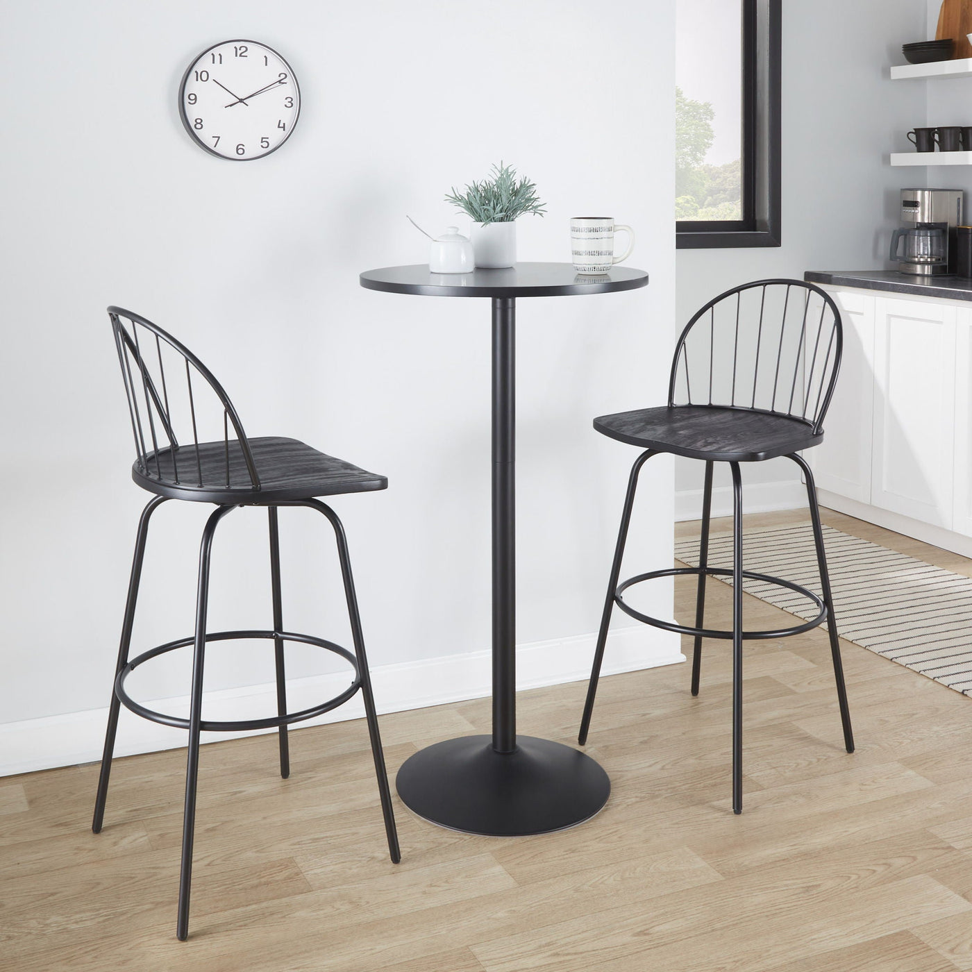 Riley - Claire Farmhouse Fixed Height Barstool With Swivel With Round Footrest (Set of 2) by HouseOfZazla
