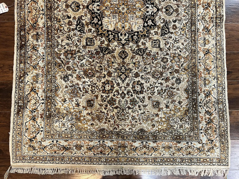 Persian Qum Silk Rug, Floral Medallion, Very Fine 60 Raj 475 KPSI, Handmade Hand Knotted Oriental Carpet, Silk on Silk by Jewel Rugs