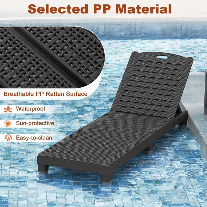 Outdoor PP Chaise Lounge Chairs Set of 2 with 4-Position Adjustable Backrests by DirectDeals