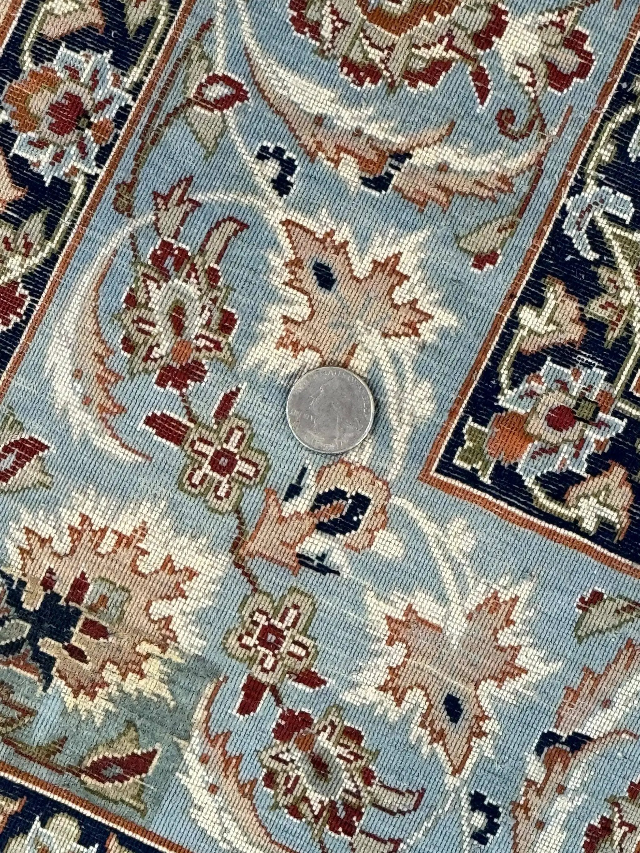 Persian Isfahan Pictorial Rug, Two Lovers, Kork Wool on Silk Foundation, Ivory and Light Blue, 500 KPSI Super Fine by Jewel Rugs