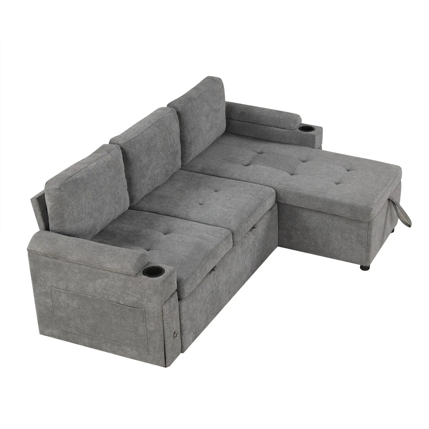 Convertible L Shaped Sofa Couch With Storage, Cup Holders, USB Ports by HouseOfZazla
