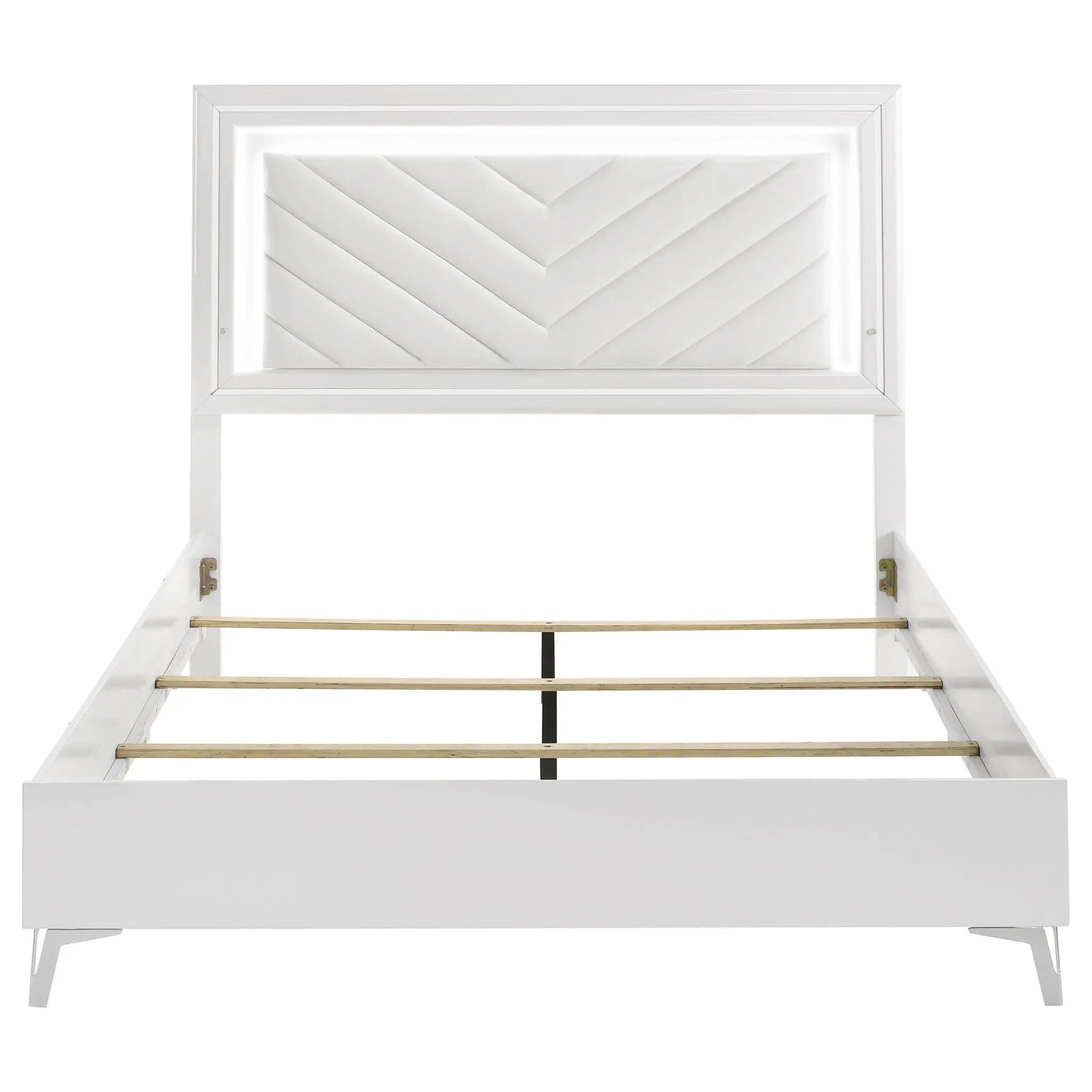 Cassia Queen LED Panel Bed White High Gloss by Unique Piece Furniture