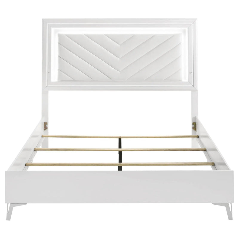 Cassia Queen LED Panel Bed White High Gloss by Unique Piece Furniture