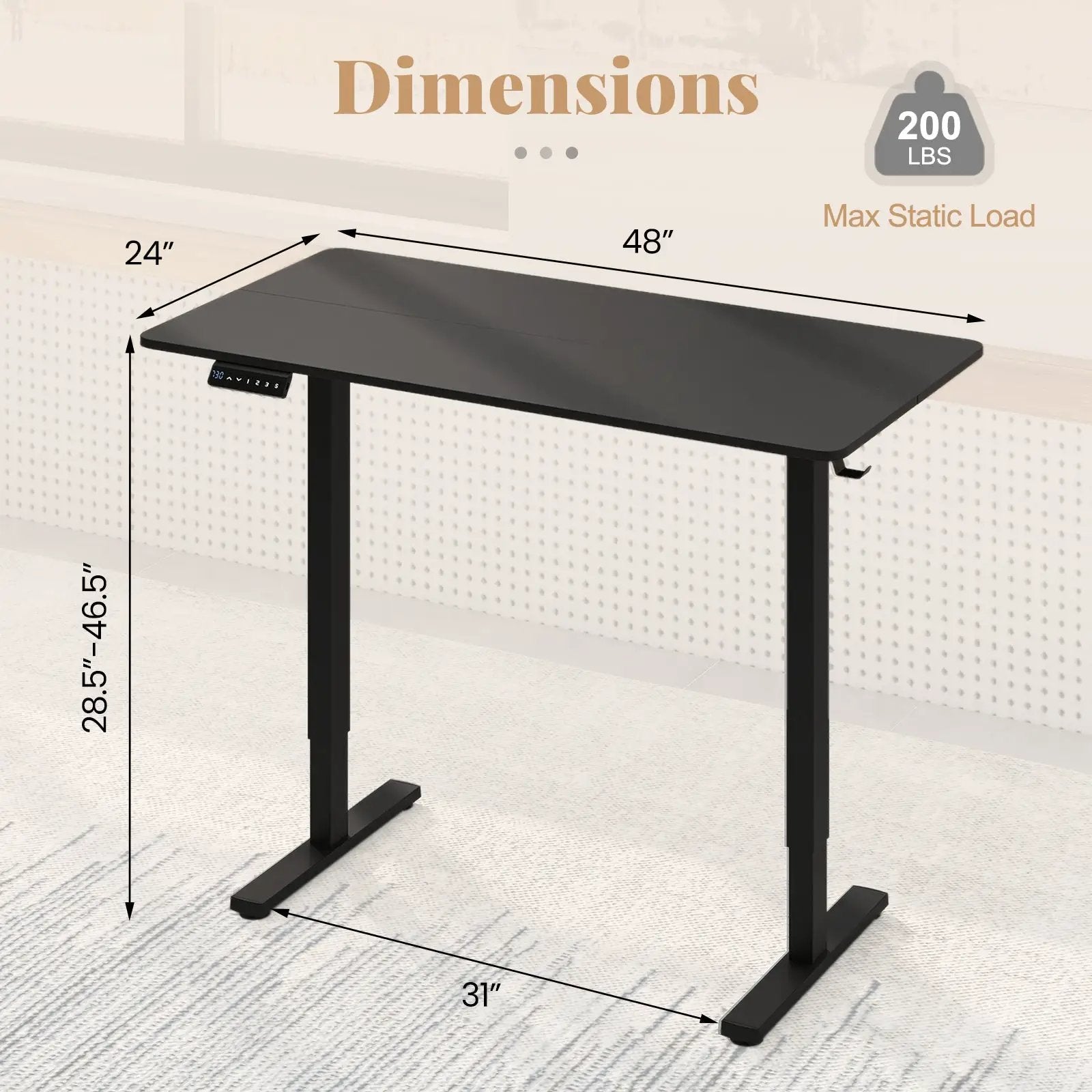 48 Inch x 24 Inch Ergonomic Electric Standing Desk with 3 Memory Settings for Home Office by DirectDeals