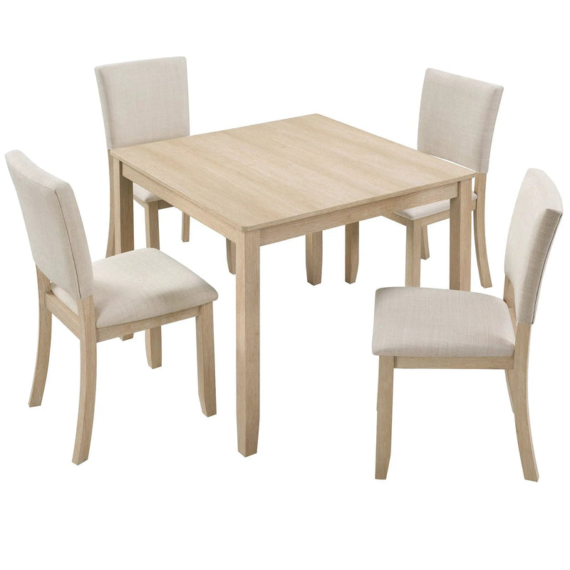 Modern 5-Piece Wooden Dining Table Set for 4 People in Light Oak by HouseOfZazla