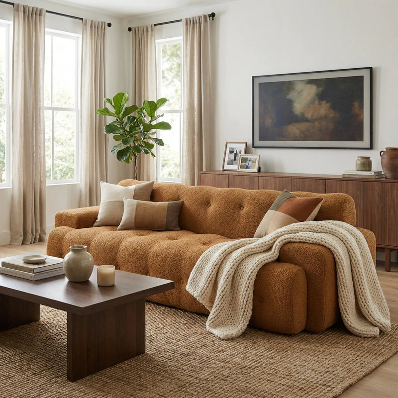 88 in. Cloud 3 Seater Boucle Sofa with Button Tufted Comfy Upholstered Couch, Nomad by HouseOfZazla