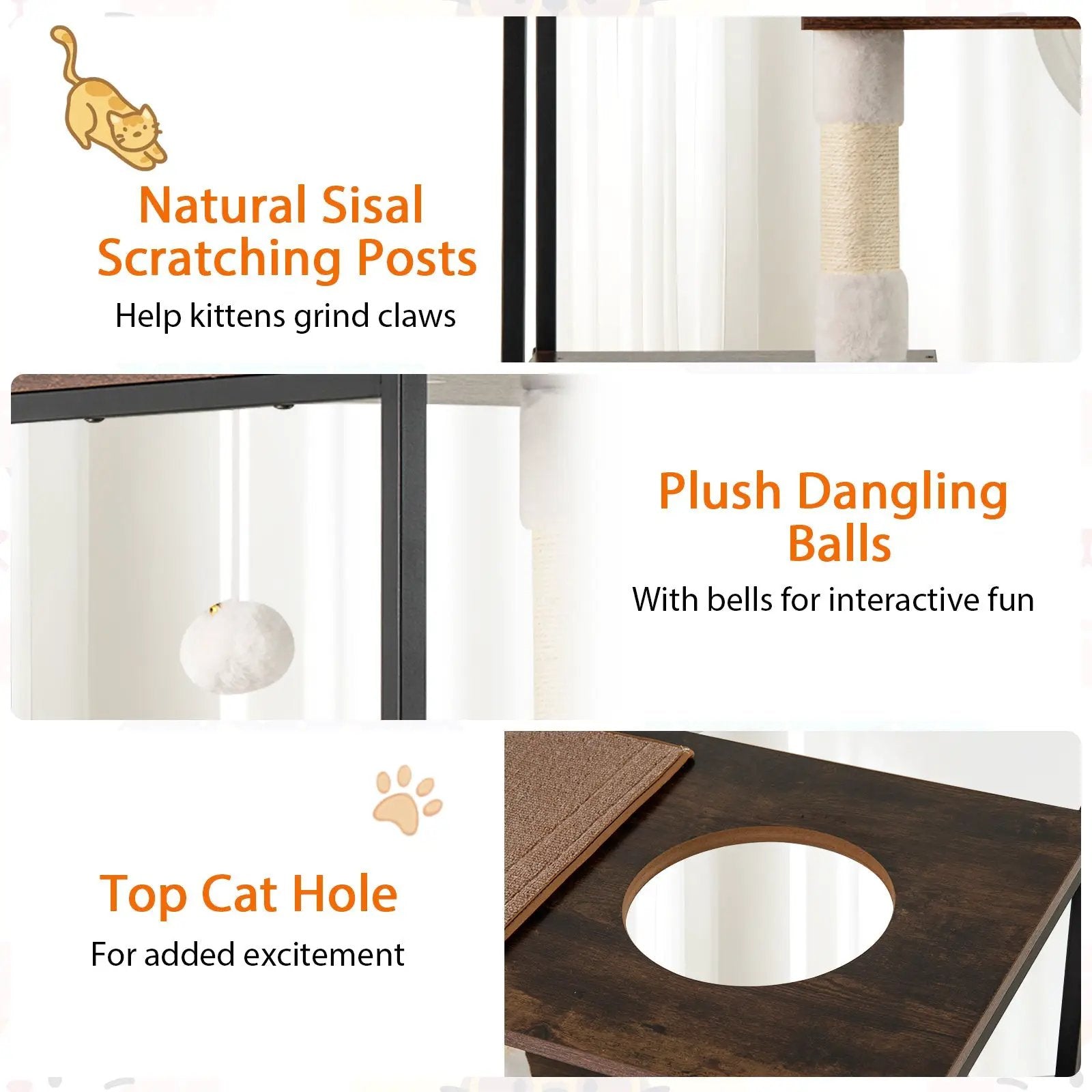 52 Inch Tall Wooden Cat Tree Metal Frame with 2 Condos and Cushions-Coffee by DirectDeals