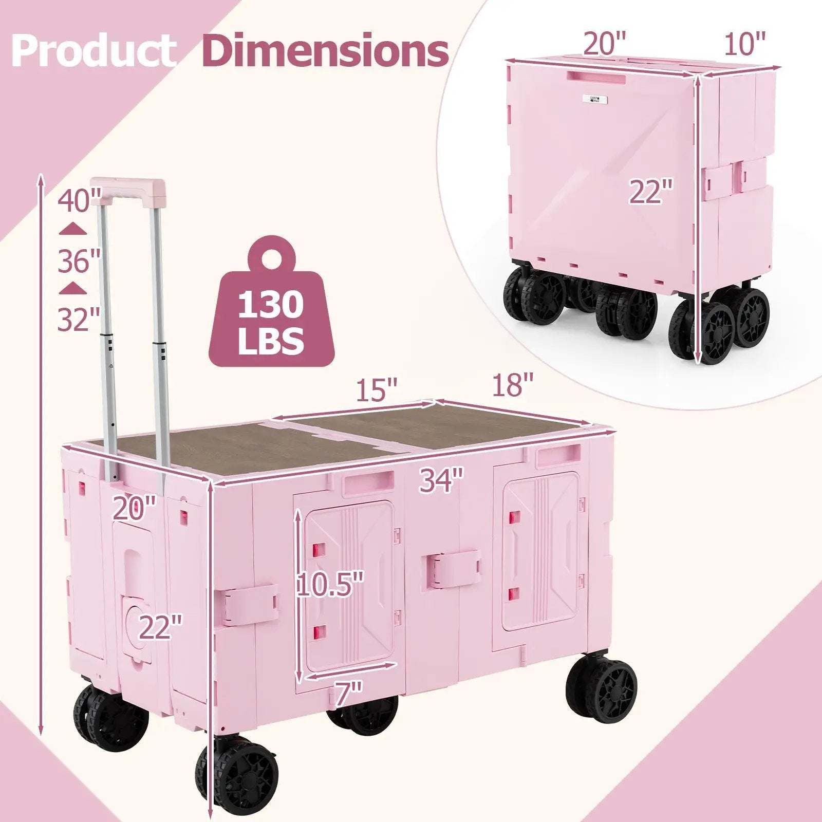 Large Foldable Utility Cart with 2-Tier Storage Crates and Telescoping Handle by DirectDeals