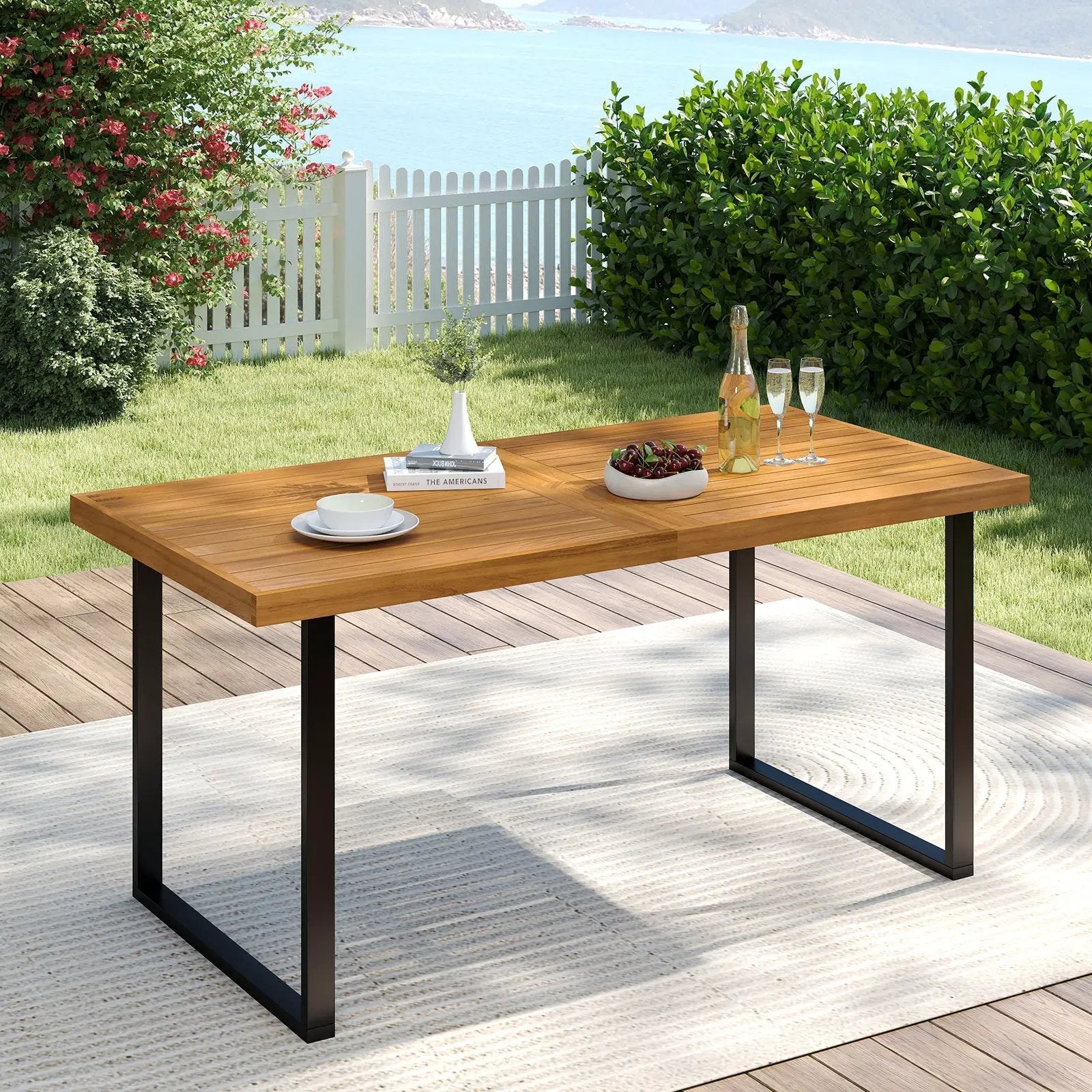 Acacia Wood Dining Table for 6 People Wooden Rectangular Table by DirectDeals