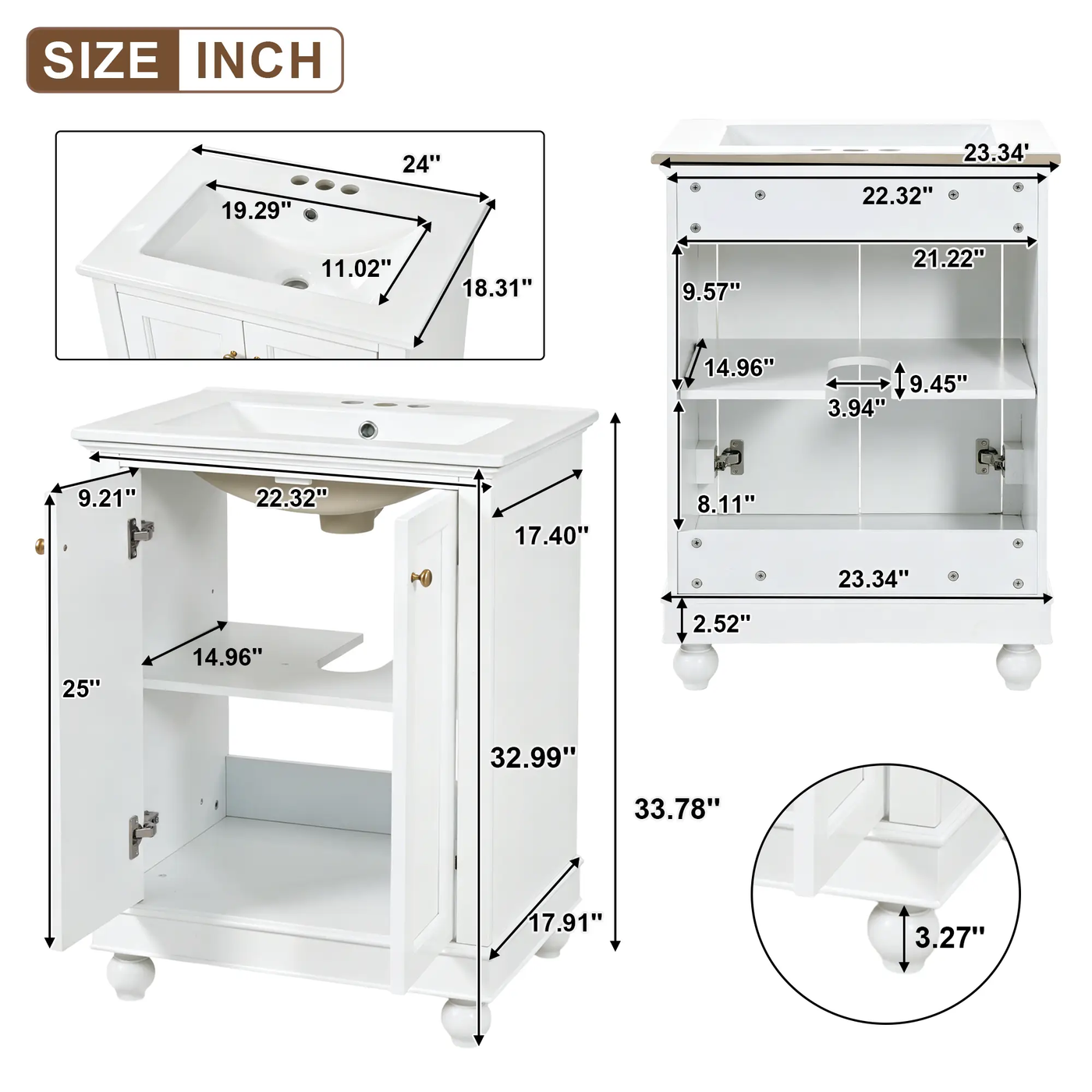24 Inch Modern Bathroom Vanity Cabinet With Ceramic Sink by HouseOfZazla