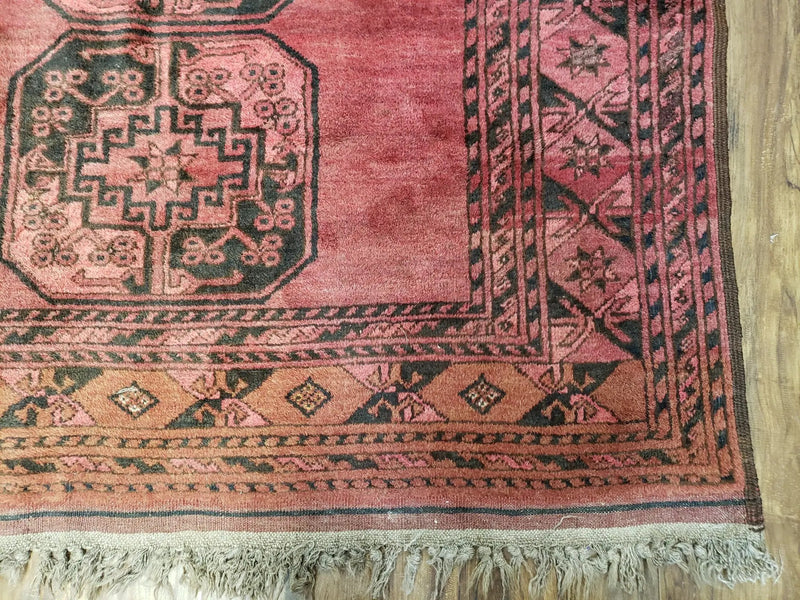 Antique Bukhara Area Rug, Vintage Afghan Bokhara Bashir Rug, 4x6 Hand-Knotted Oriental Carpet, Red & Black Wool Rug, 4' x 5'9 by Jewel Rugs