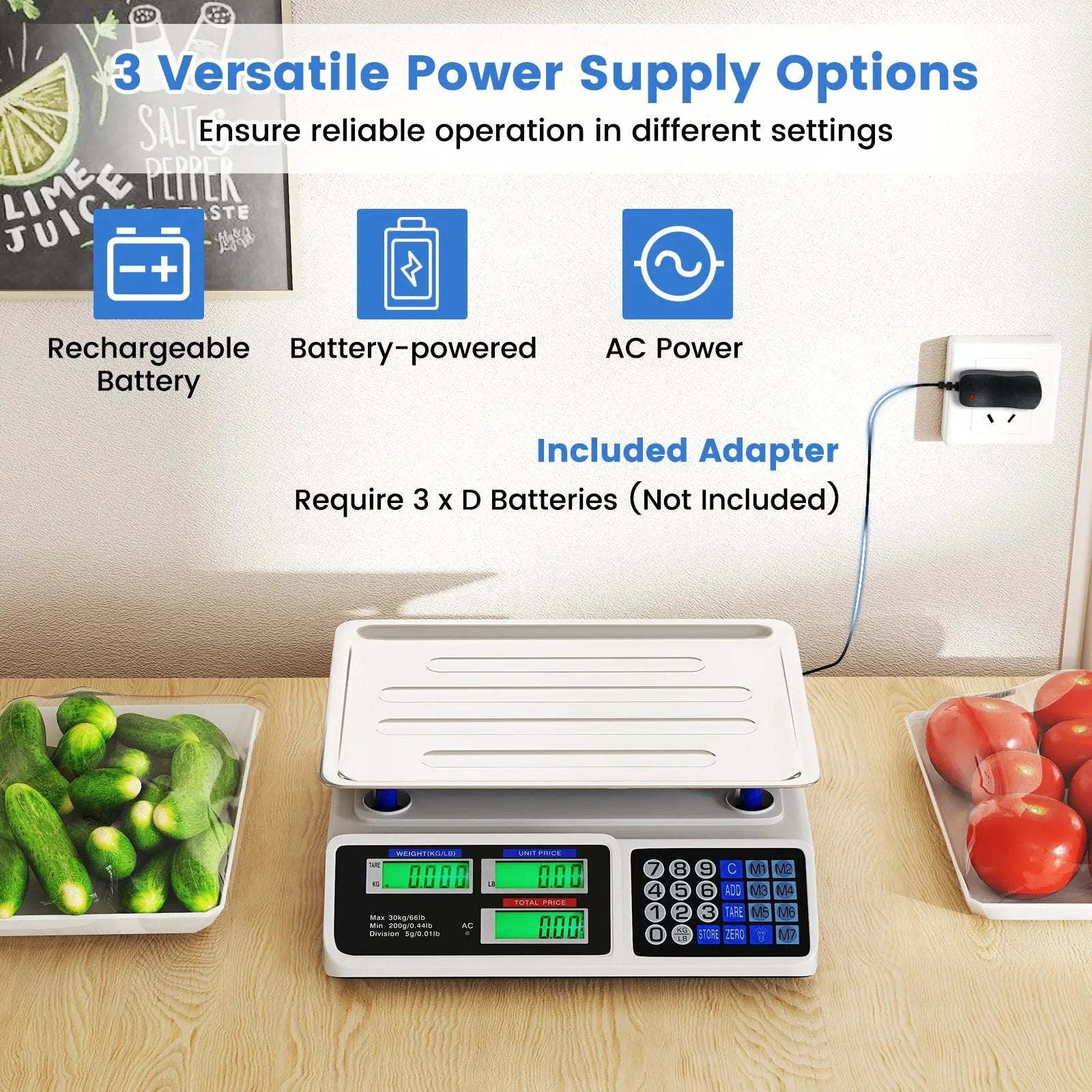 66lb Price Computing Scale Commercial Food Scale with Dual LCD Displays by DirectDeals