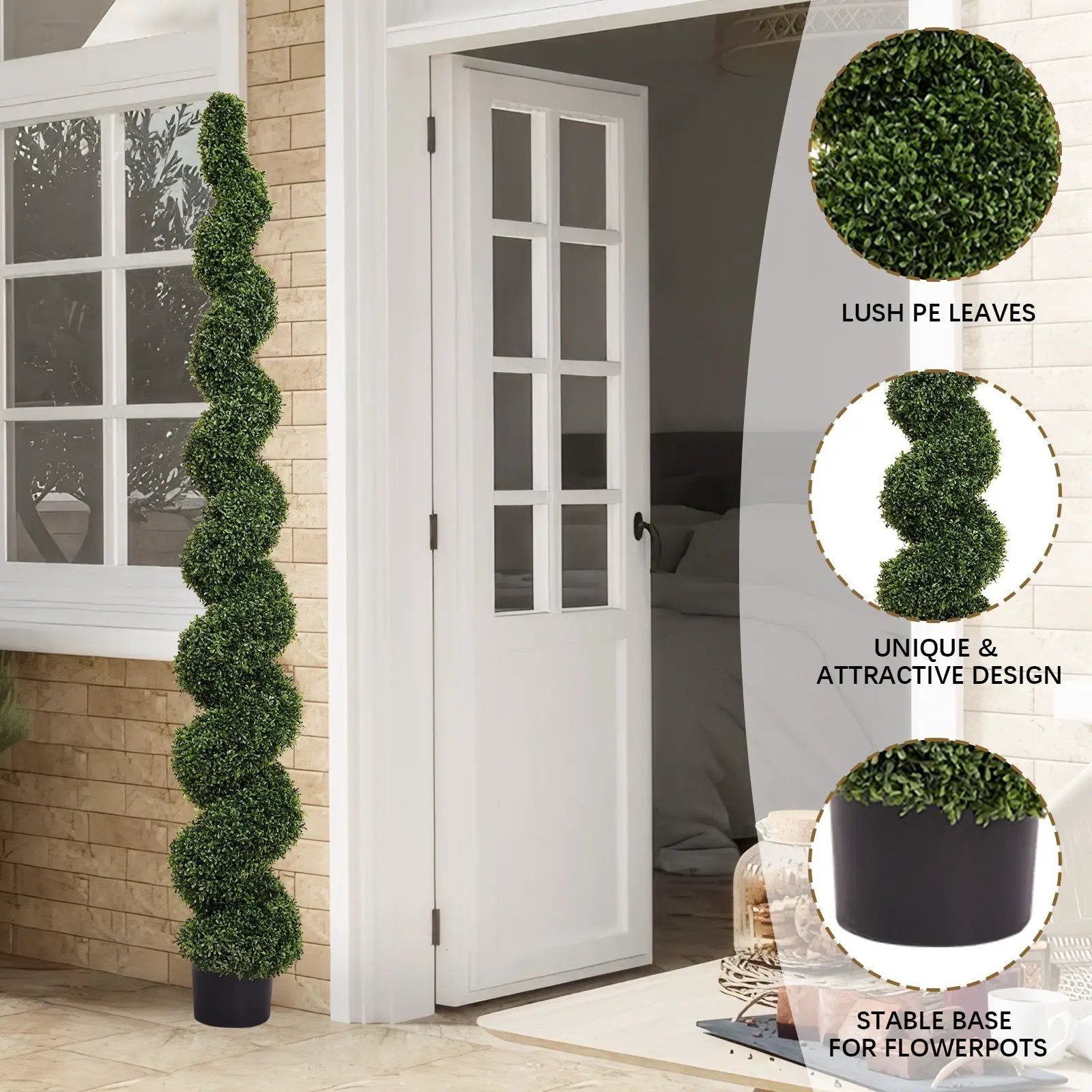 Artificial Outdoor UV Resistant Plastic Boxwood Topiary Spiral Tree by Unique Piece Furniture