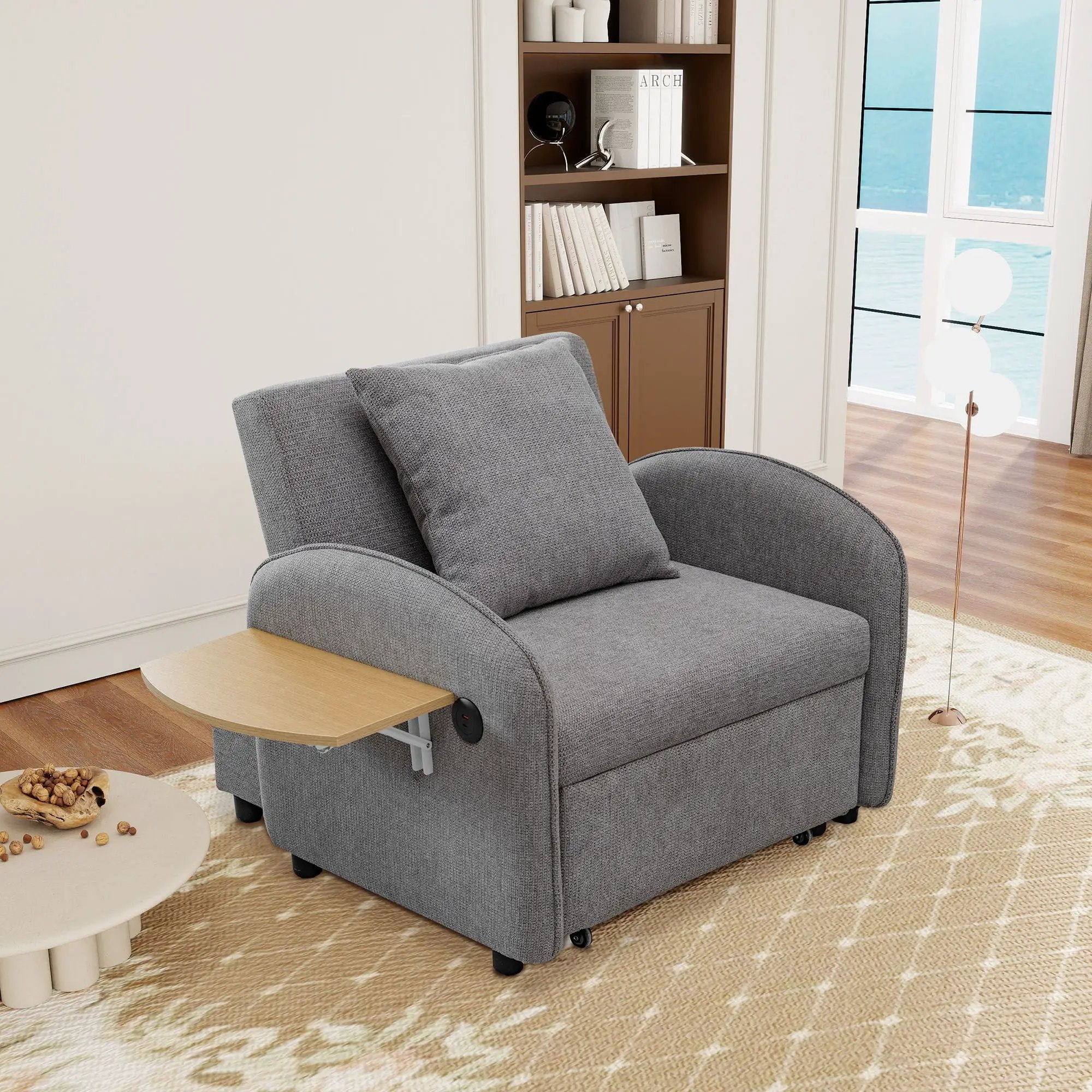 Convertible Single Chair Bed 3 In 1 Sofa With Computer Board And USB Ports - Gray by HouseOfZazla