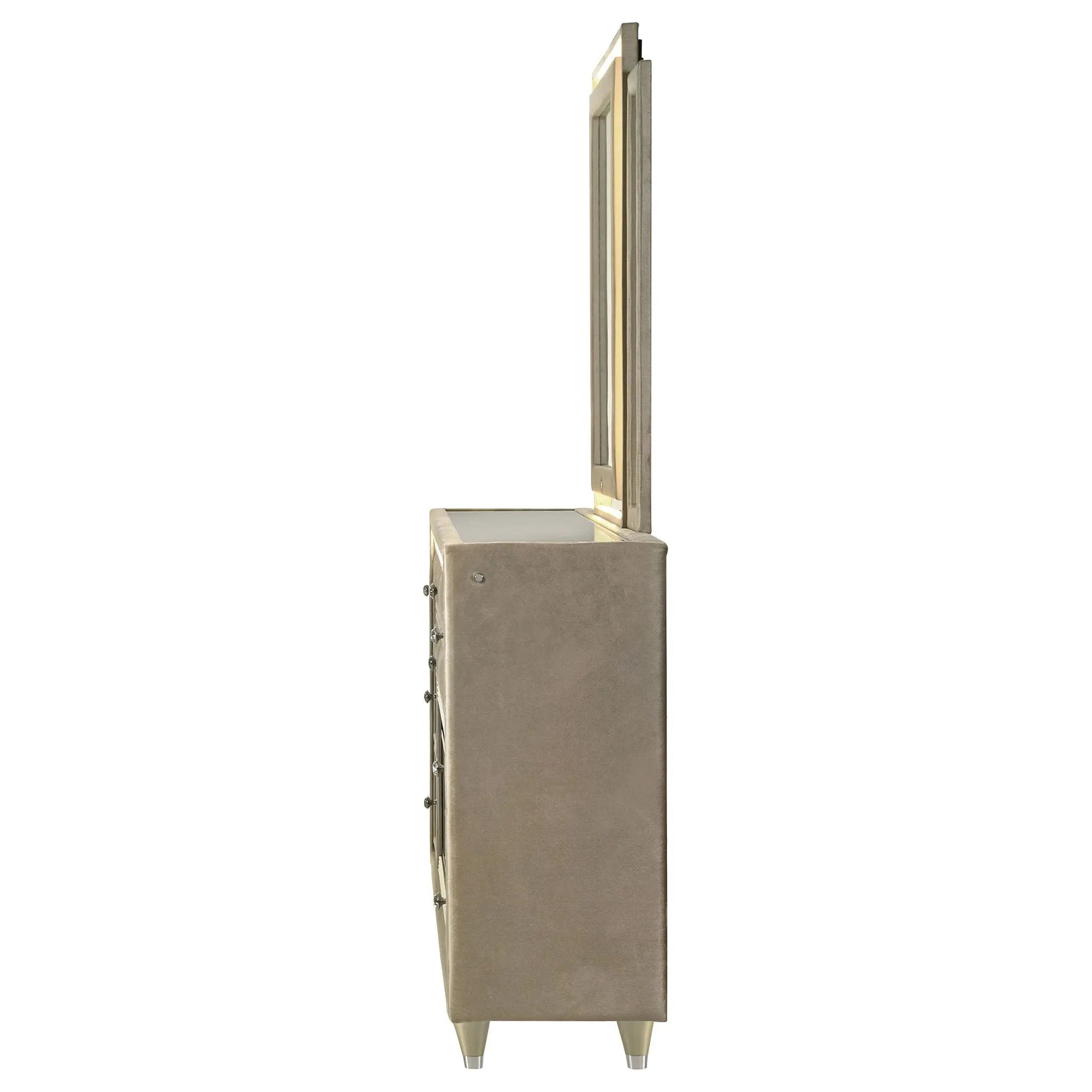Lorient 8-drawer LED Flame Box Dresser and Mirror Ivory Camel by Unique Piece Furniture