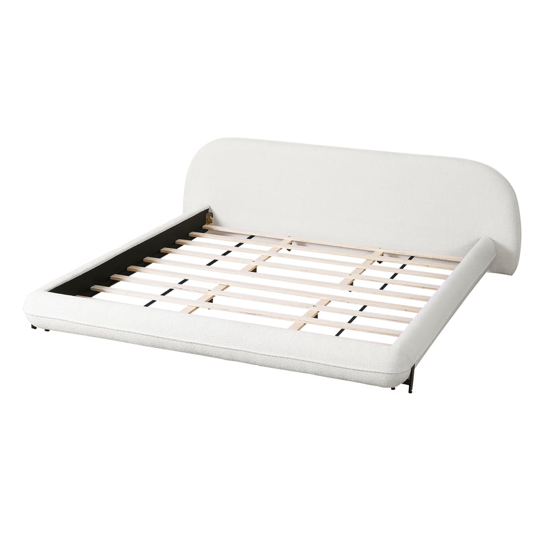 California King Size Bed Frame with Boucle Fabric and Thick Headboard by HouseOfZazla