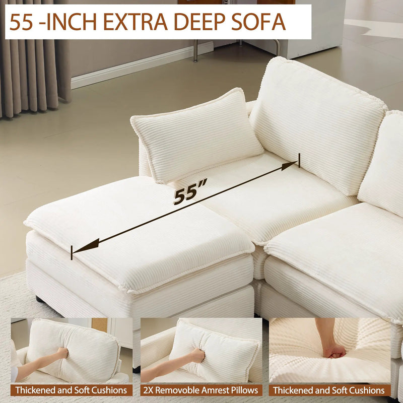 104" Plush Cloud 3 Seater Sofa: Modular Design with Ottoman by HouseOfZazla