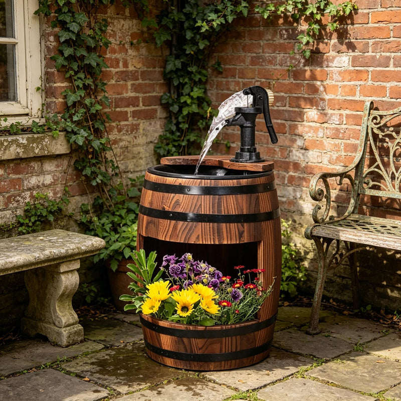 Wood and Iron Barrel Pump Fountain Planter 23 Inch, photo 6 of 8