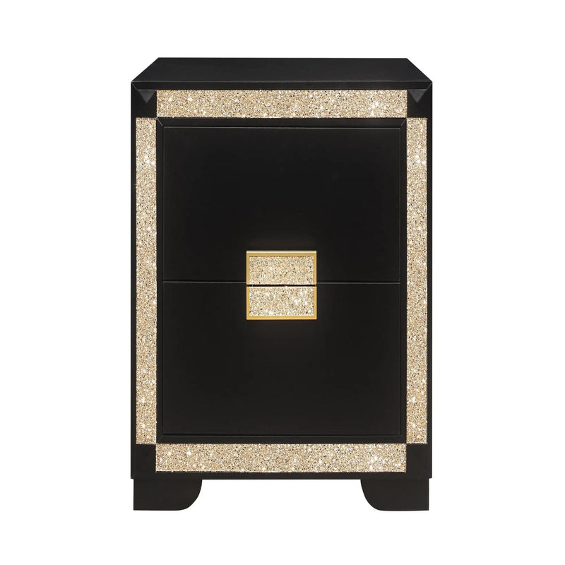 Lively - Nightstand With Glitter Detail And Thick Bar Handle Hardware - Black by HouseOfZazla
