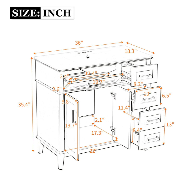 Bathroom Vanity With Ceramic Sink, Soft-Close Doors, 4 Storage Drawers - Blue by Unique Piece Furniture