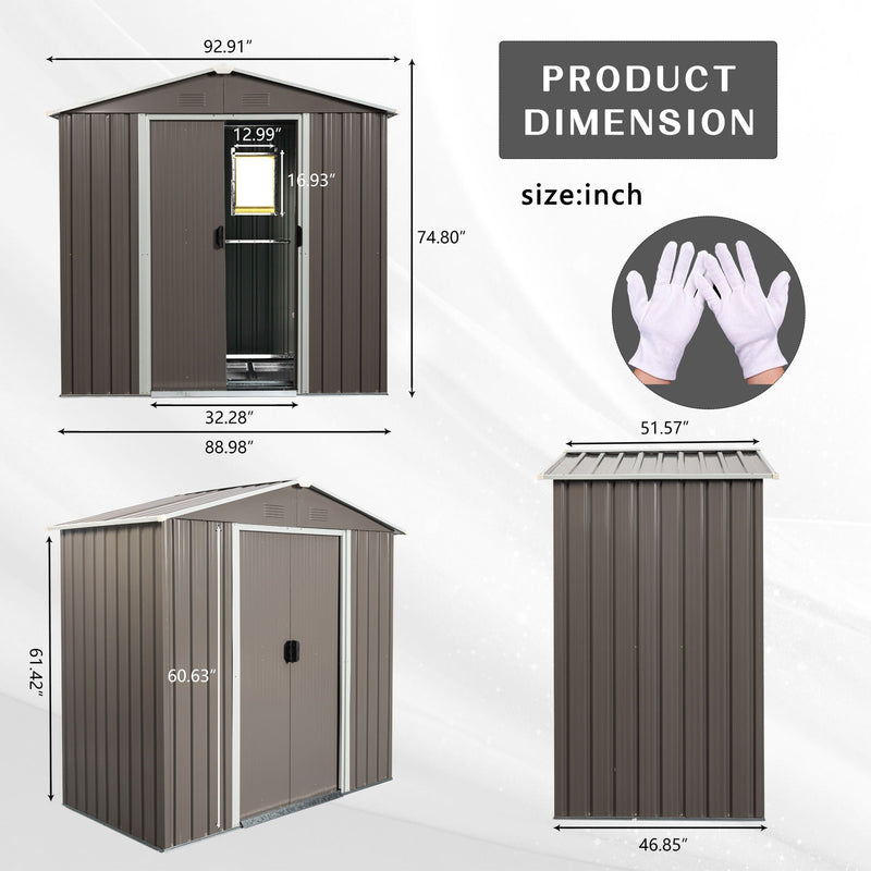 88.98" Outdoor Metal Storage Shed With Window by HouseOfZazla
