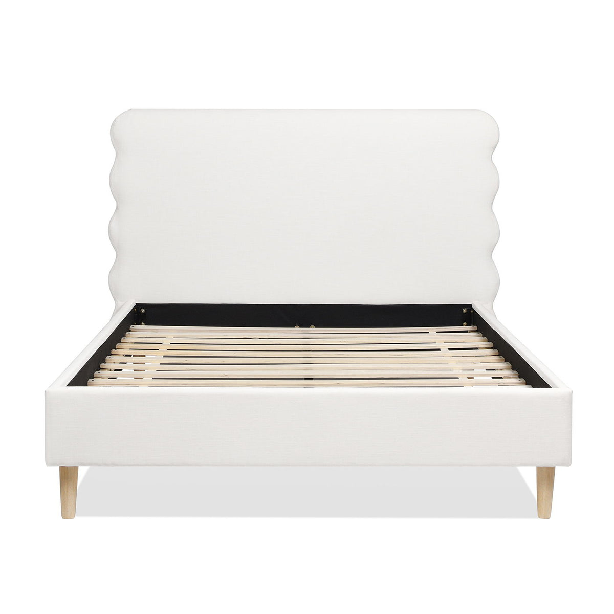 Modern Wavy Headboard Platform Bed with Upholstered Frame - White or Dark Green, photo 7 of 30