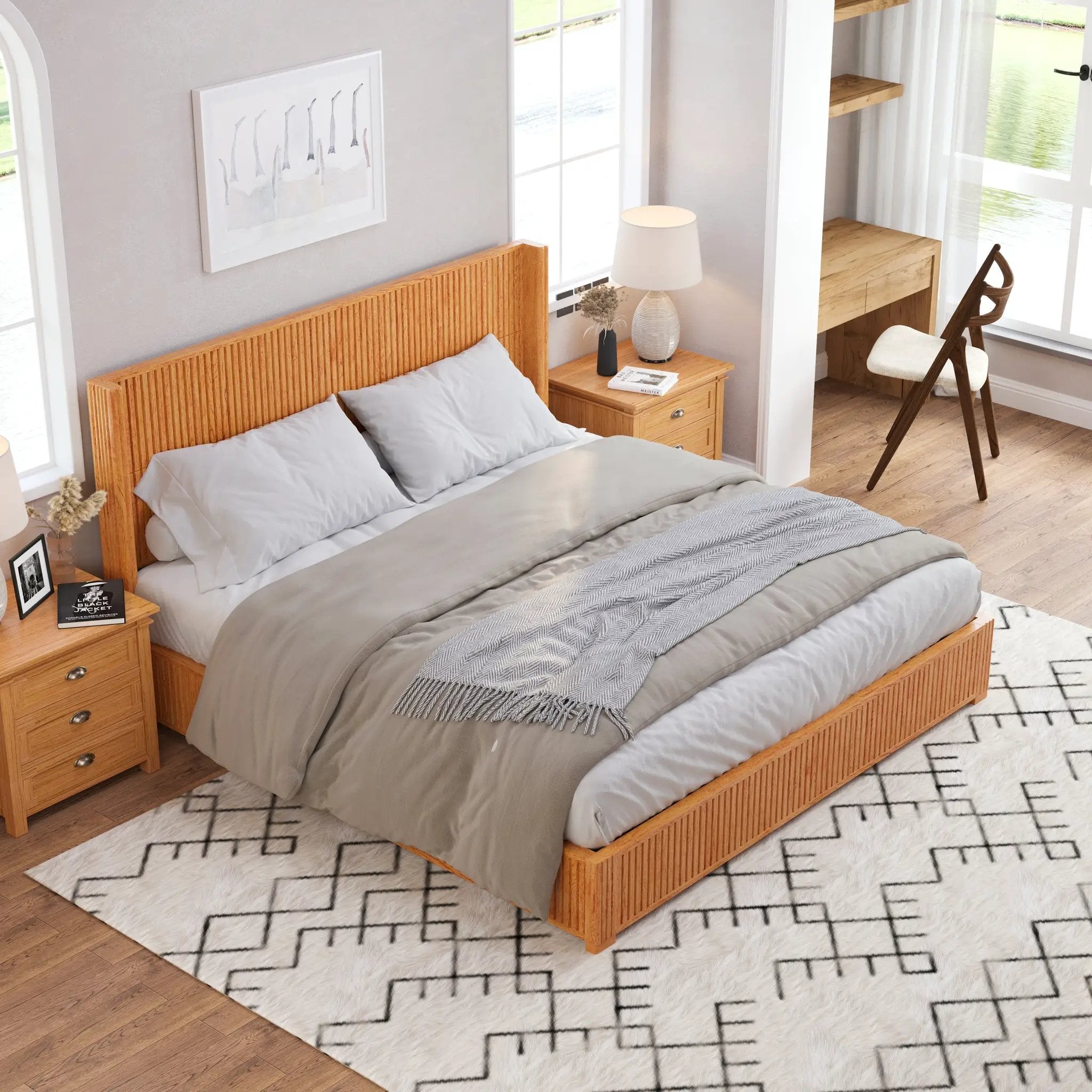 Solid Wood Platform Bed Frame with Headboard, King Size by HouseOfZazla