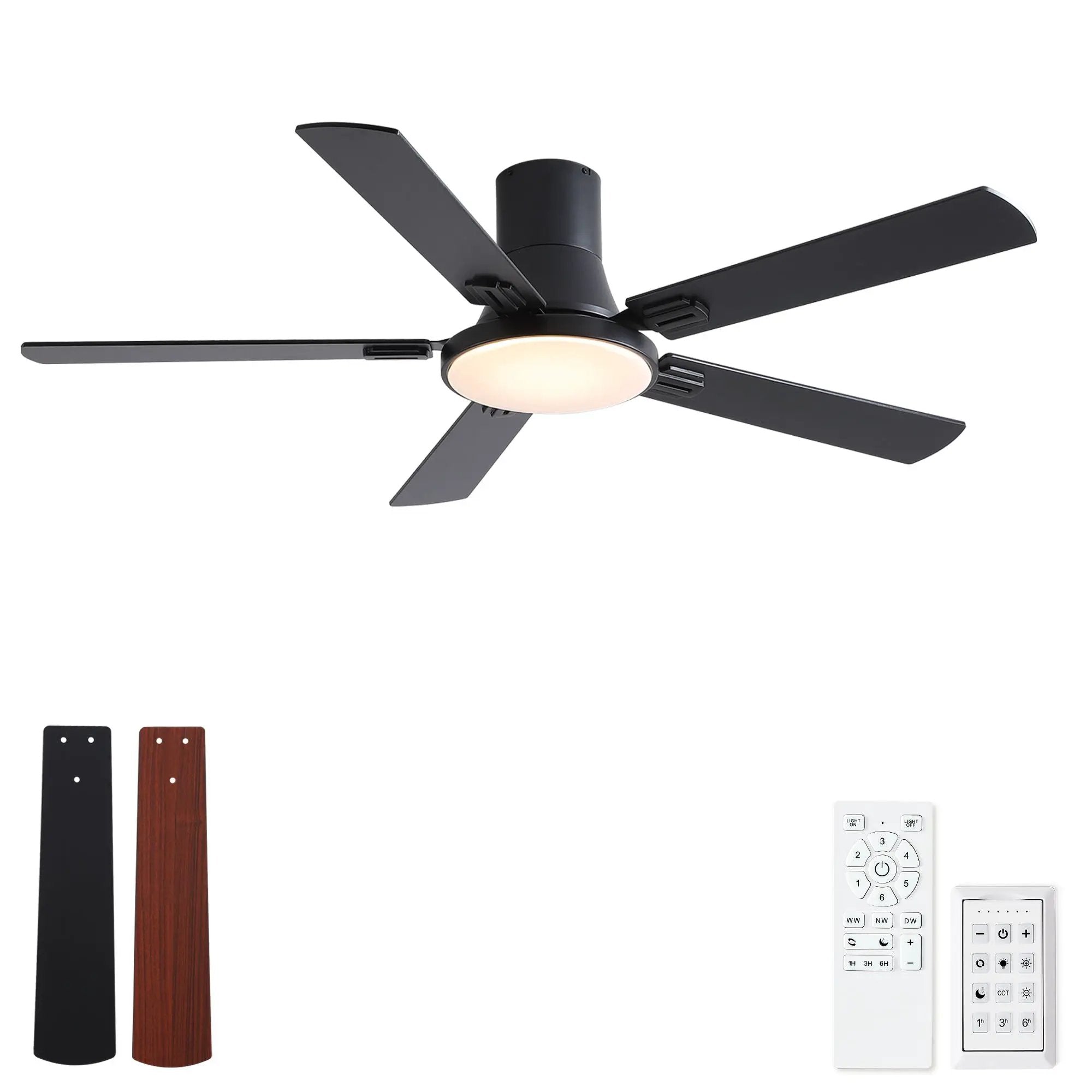 Flush Mount Ceiling Fans With LED Light And Remote Control, 5 Blades by Unique Piece Furniture