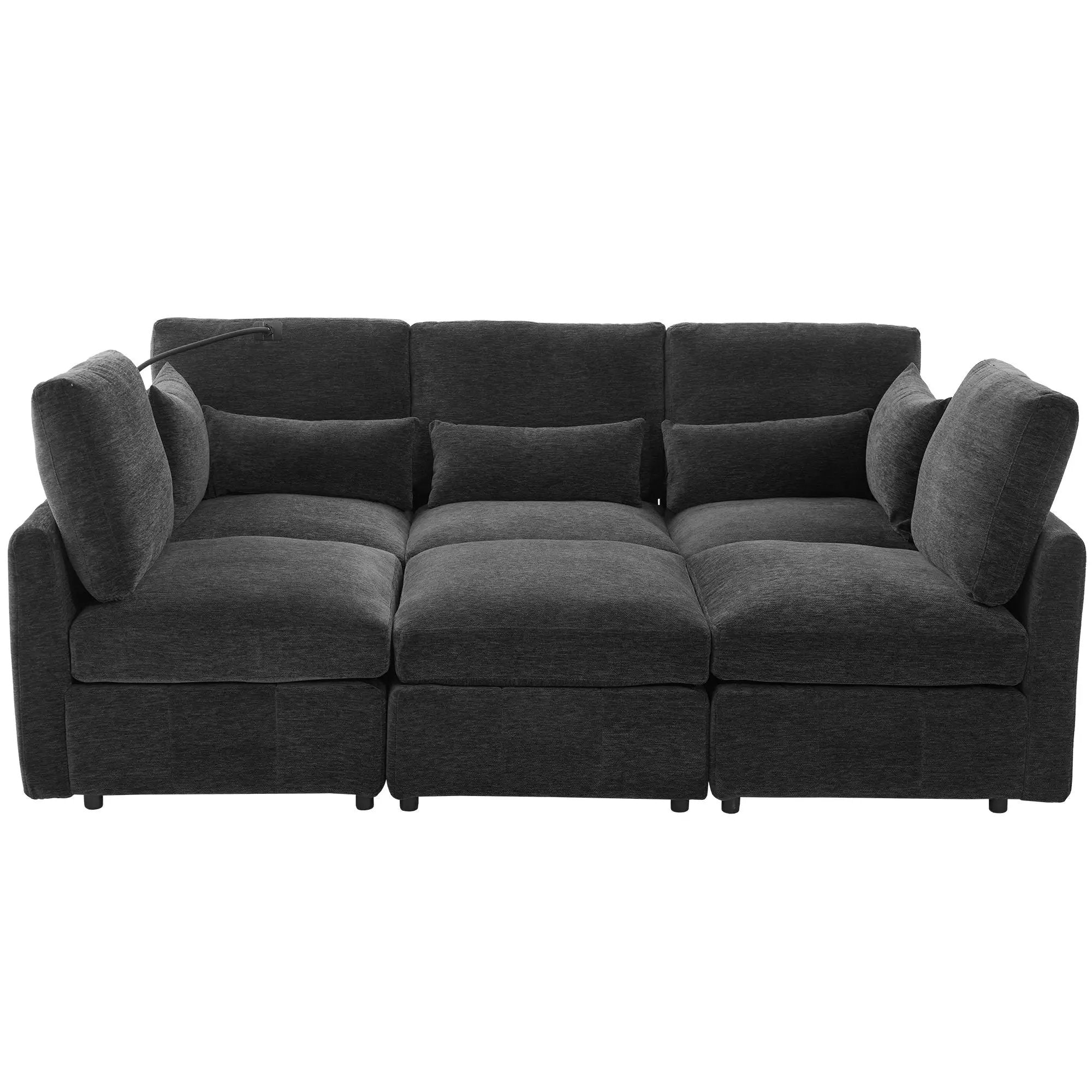 Modern Modular U-Shaped Sofa Bed With Movable Ottoman, USB Ports, Phone Holder by HouseOfZazla