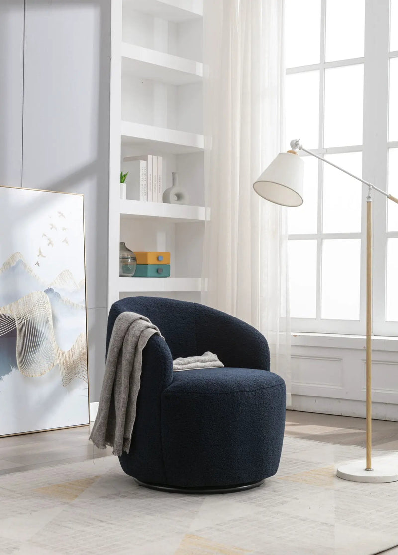 Teddy Fabric Swivel Accent Armchair Barrel Chair With Powder Coating Metal Ring by Unique Piece Furniture