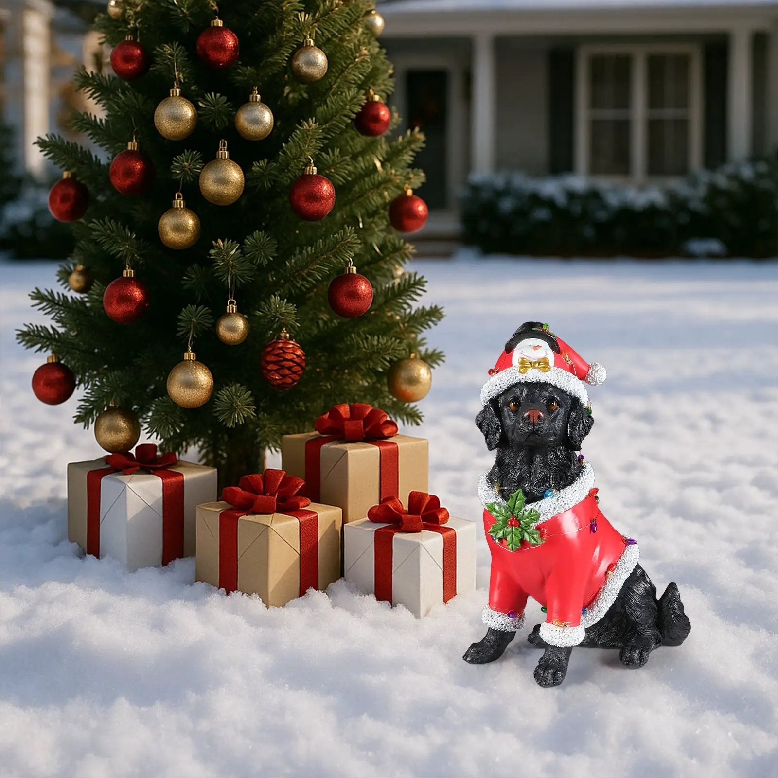 Christmas Dog Statue - Holiday Dog Figurine by HouseOfZazla