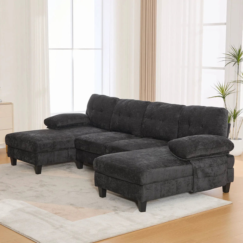 U-Shaped Sectional Sofa 103.5" Fabric Couch With Dual Chaise Lounges, Storage Pockets, Armrest Pillows by HouseOfZazla