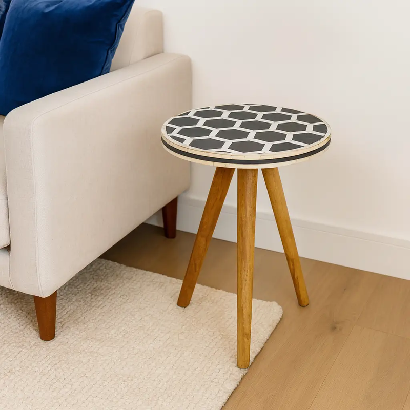 Solid Wood Bone Inlay Tripod Stool by HouseOfZazla