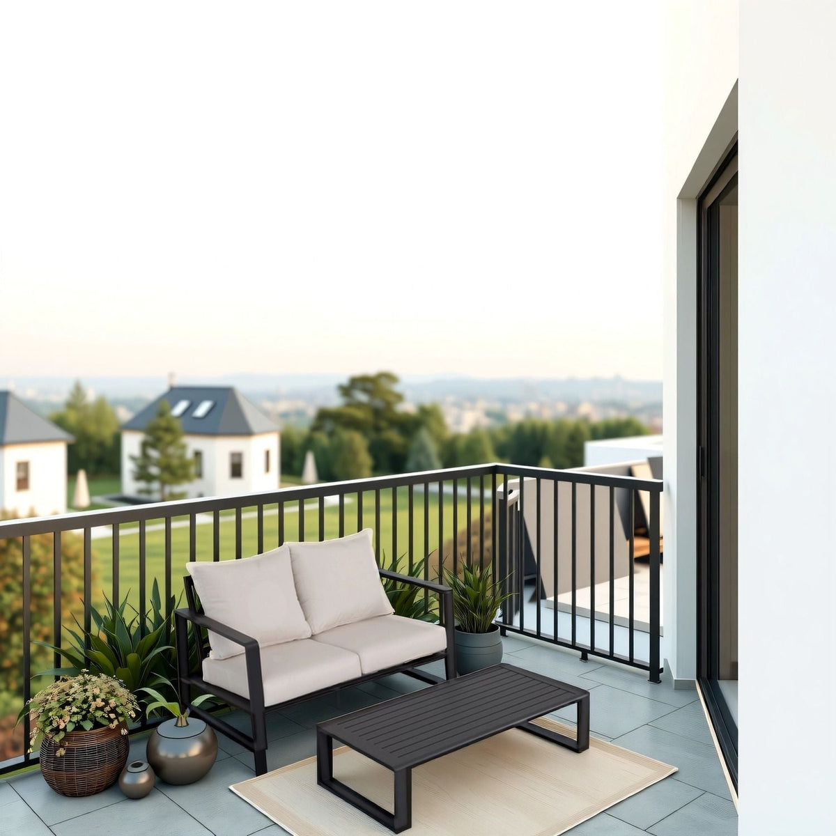 Outdoor Sofa Set with Rectangular Coffee Table - Aluminum Frame - Gray or Beige, photo 4 of 15
