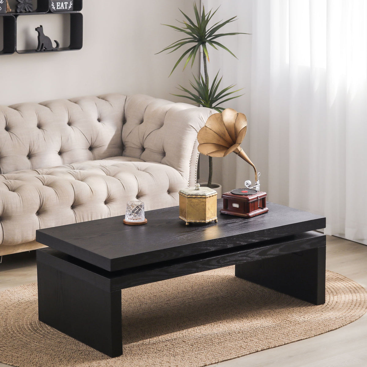Rectangular Coffee Table with Modern Floating Top Design - Light Brown or Black, photo 3 of 8