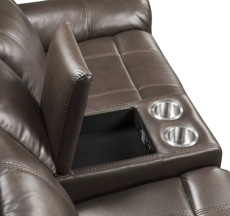 Lydia - Leather Aire Motion Loveseat With USB Console - Brown by Unique Piece Furniture