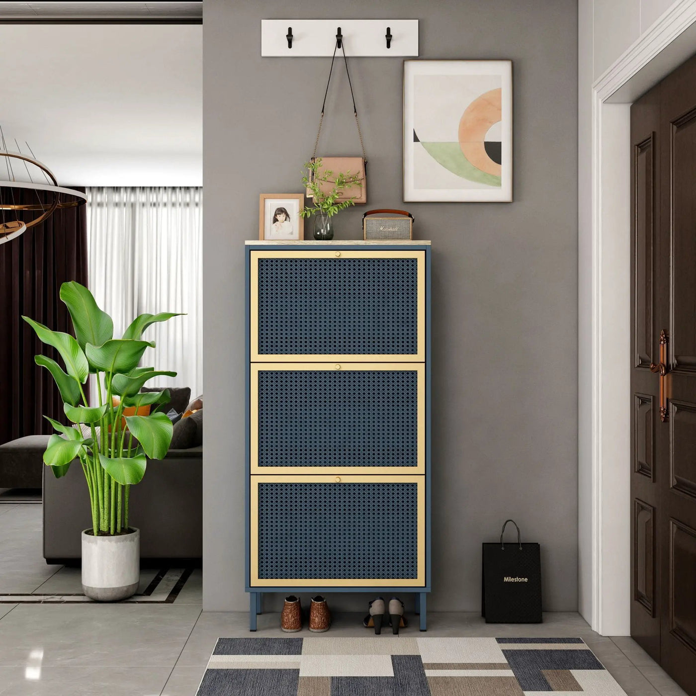 Modern Rattan 3 Door Shoe Rack Cabinet for Entryway by HouseOfZazla