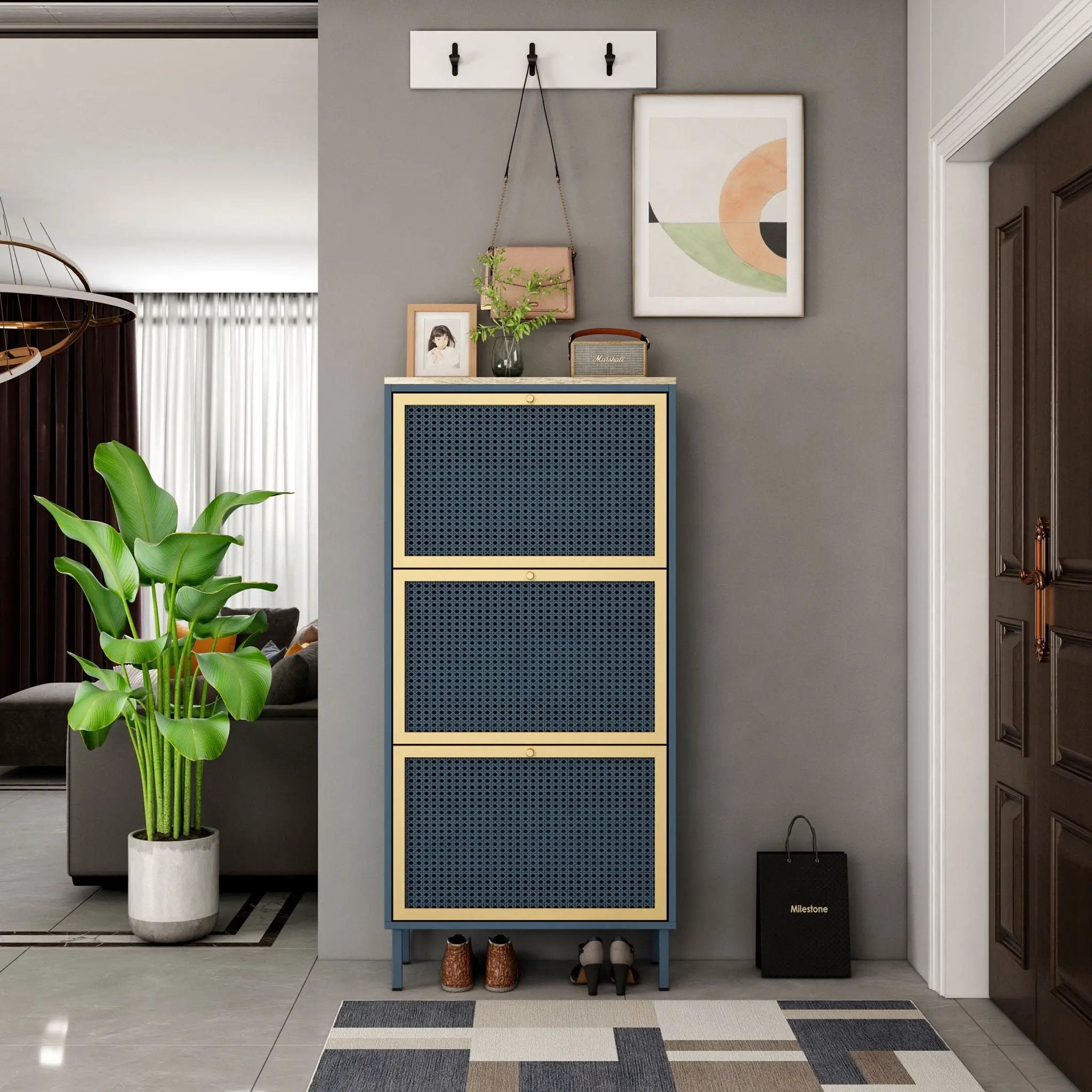 Modern Rattan 3 Door Shoe Rack Cabinet For Entryway by Unique Piece Furniture