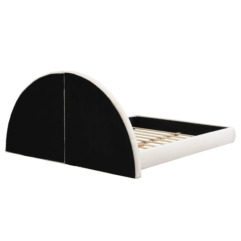 Queen Arched Bed With Small Table, Floor Standing Design - Beige by HouseOfZazla