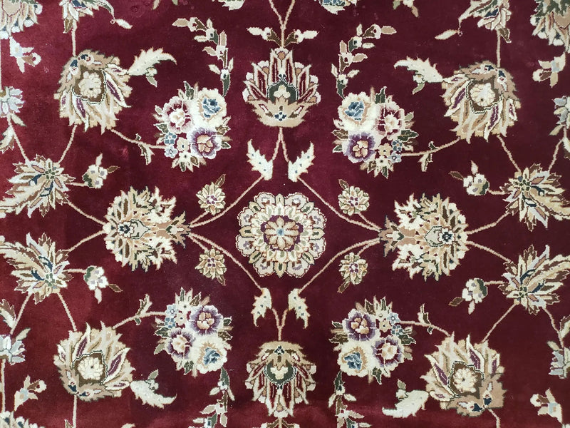 Vintage Traditional Oriental Area Rug, Hand-Knotted, Wool & Silk Accents, Maroon Red and Beige, 6x9 Carpet, 5' 9" x 9' by Jewel Rugs