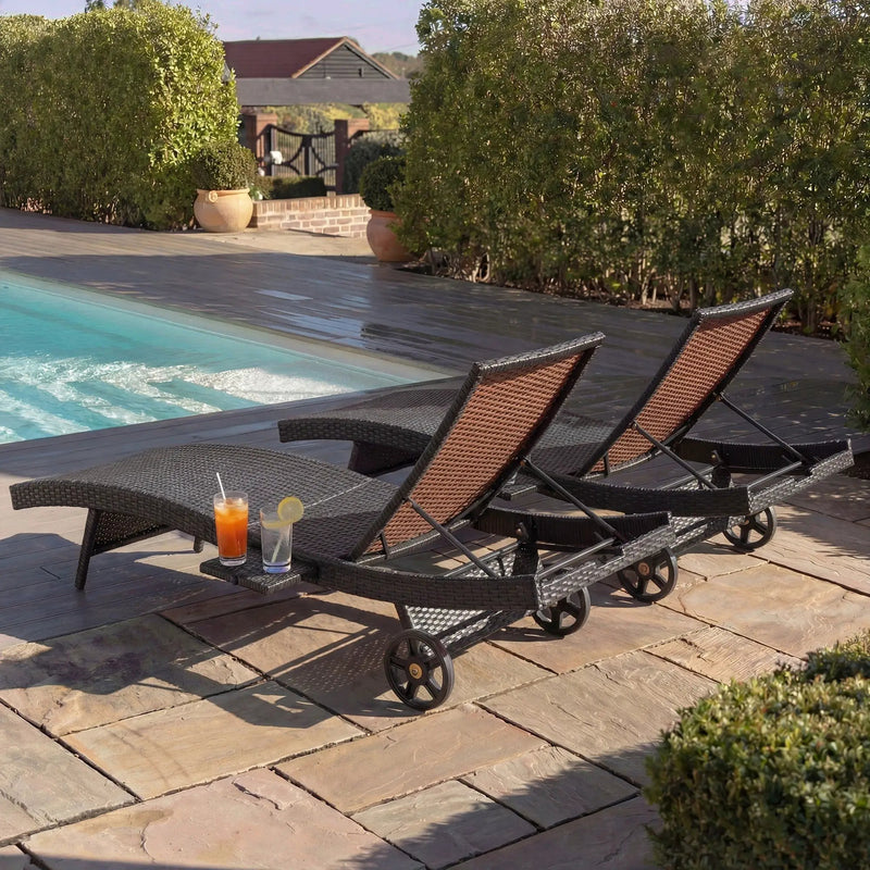 K&K 80'' Patio Wicker Chaise Lounge Chairs Set of 2 by HouseOfZazla