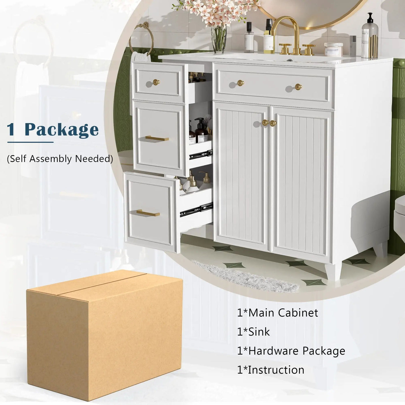 Bathroom Vanity With Sink, Soft Close Doors, Adjustable Shelves by HouseOfZazla