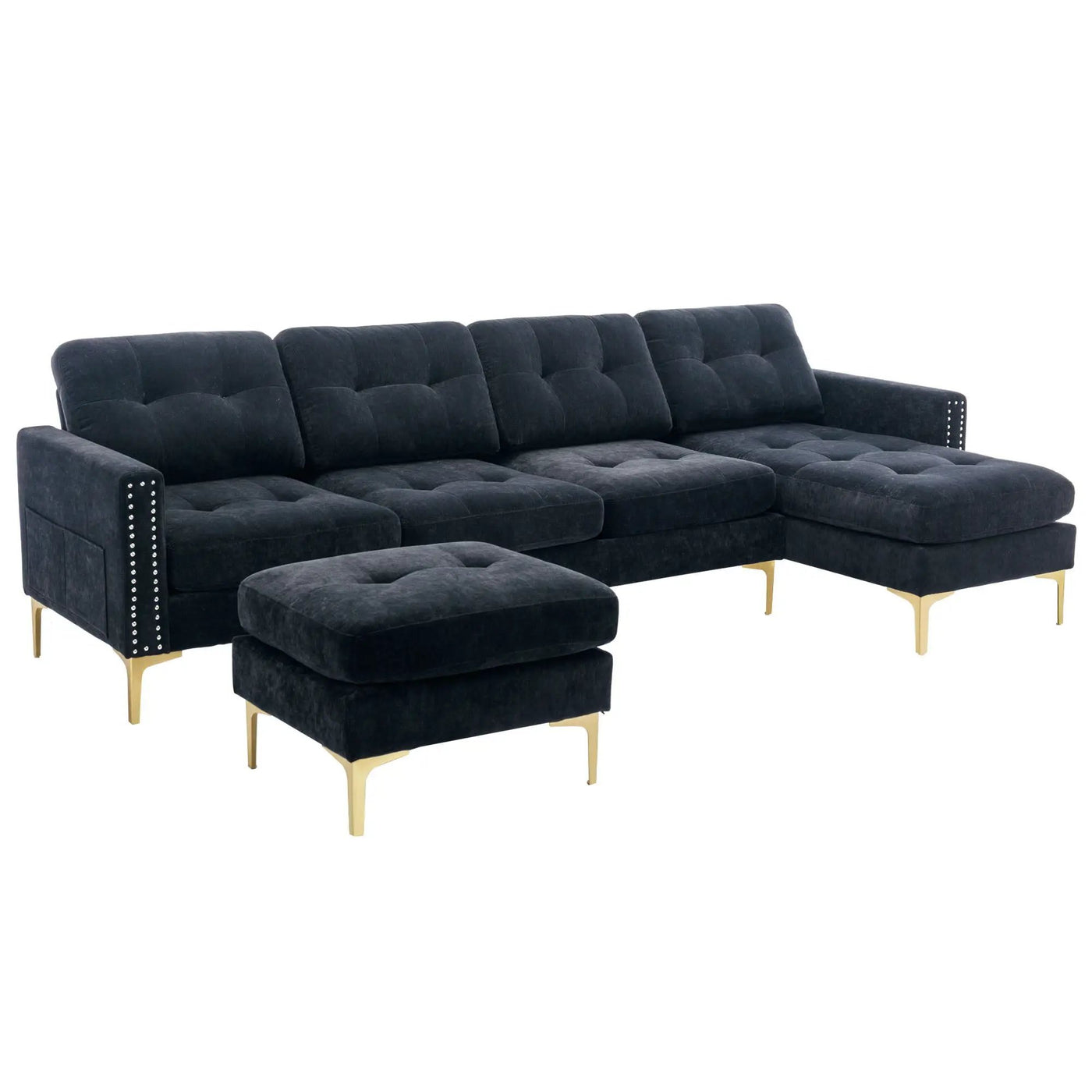Modern L - Shape Convertible Sectional Sofa With Movable Ottoman by HouseOfZazla