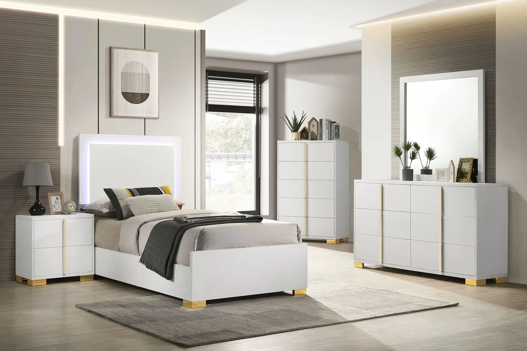 Marceline Wood Twin LED Panel Bed White by Unique Piece Furniture