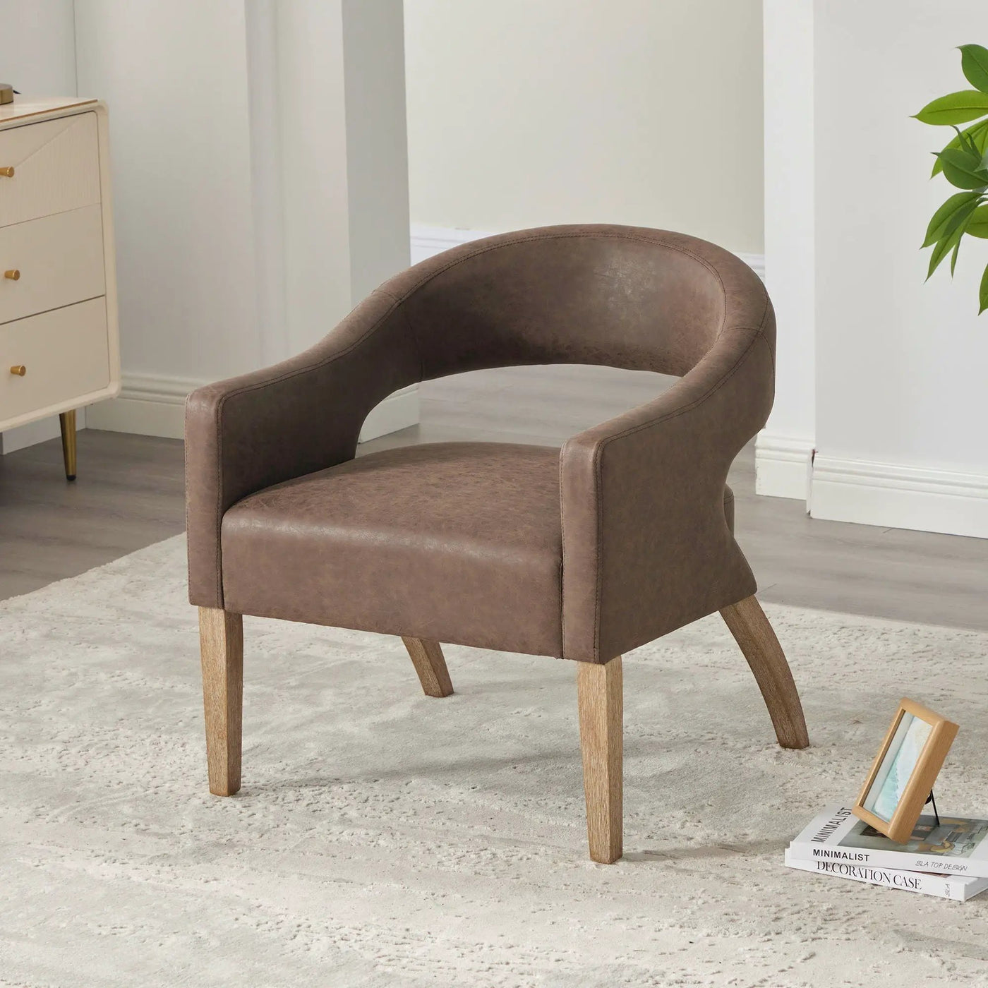 Upholstered Open Back Armchair With Weathered Rubberwood Legs by Unique Piece Furniture